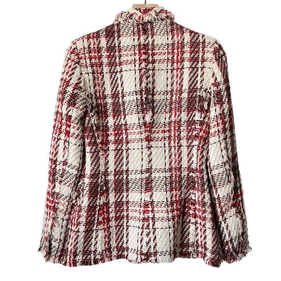 Zara Double-Breasted Red Tweed Blazer Jacket Jewel Buttons Size Small - Picture 4 of 6